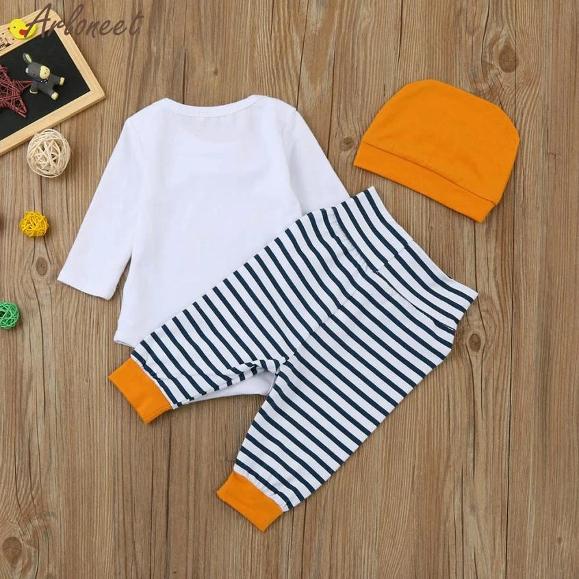 ARLONEET комплекты одежды для малышей комбинезон для новорожденных девочек с надписью+ штаны в полоску шапка комплект одежды E30 Jan05