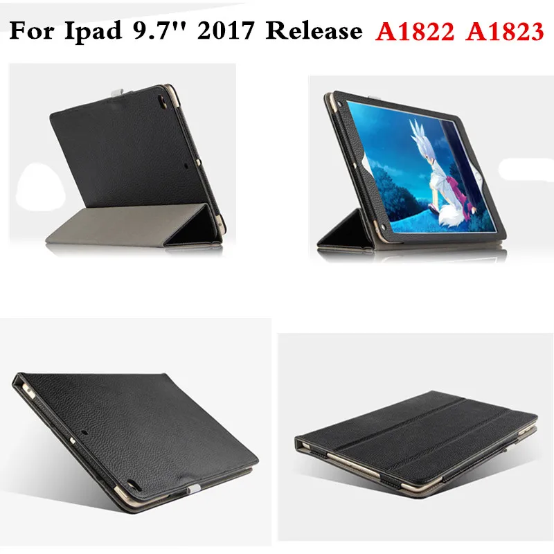 

Luxury Genuine Leather Case Protector Cover Stand Book Cases Fundas For New iPad 9.7 inch 2017 Model A1822 A1823 Tablet PC