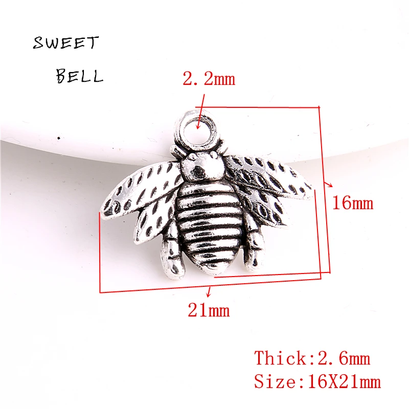 Милый Колокольчик, 50 шт., 16*21 мм, сплав цинка, два цвета, пчела, Очаровательная пчела, мед, пчела, подвеска, подходит для изготовления ювелирных изделий Diy 3C448