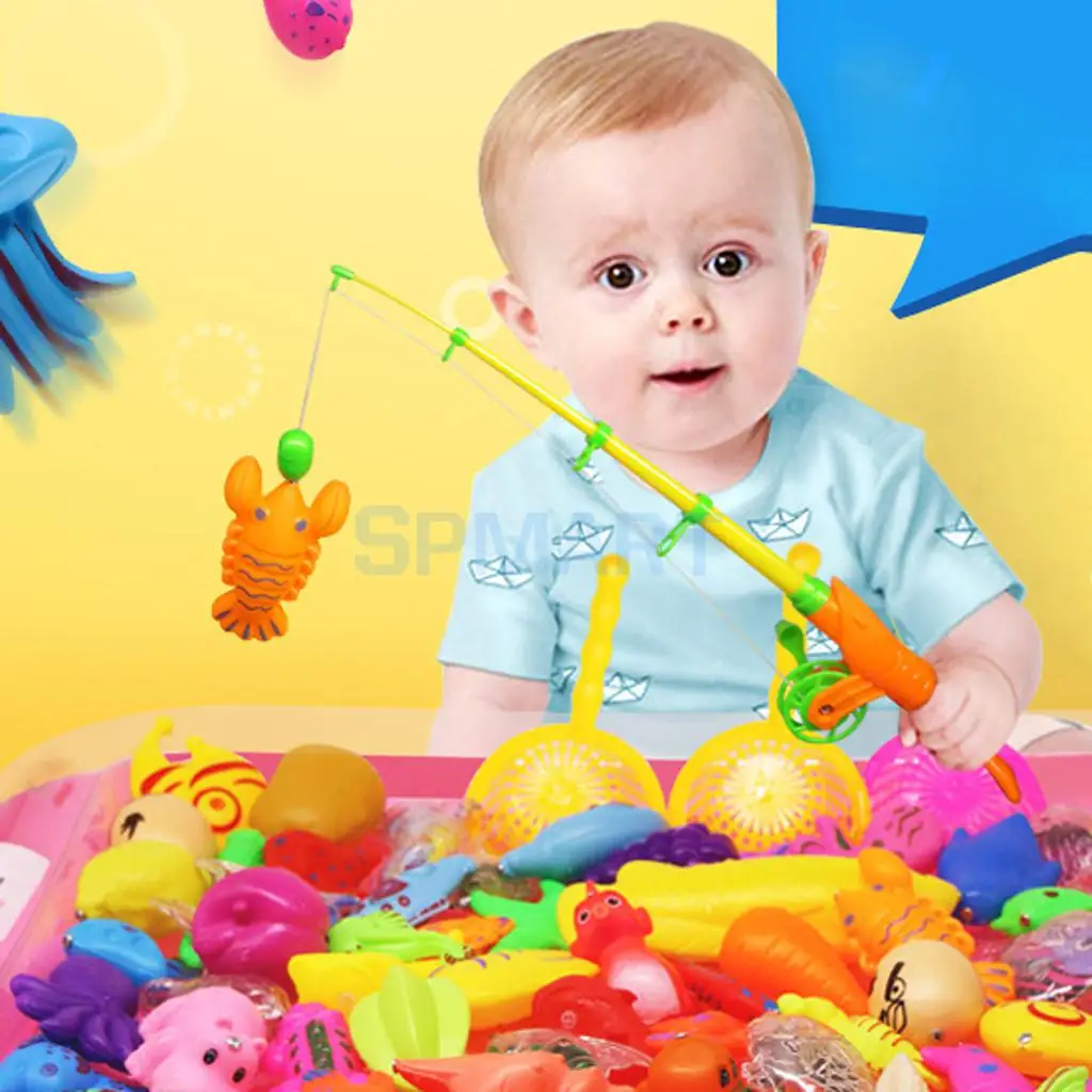 32Pcs Fishing Toy Rod Model Oceanic Net Fish Baby Bath Time