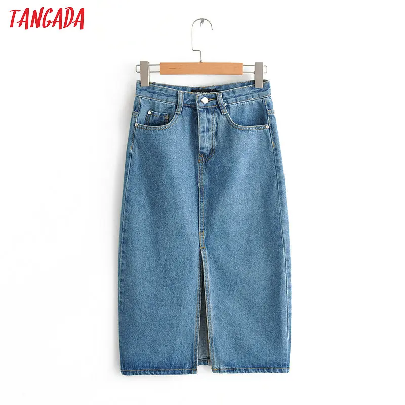 Najtaniej Tangada kobiety sexy spódniczki dżinsowe 2019 korea modny, z kieszeniami lady spódnica do połowy łydki wysokiej talii spódnice vintage kobieta FN66