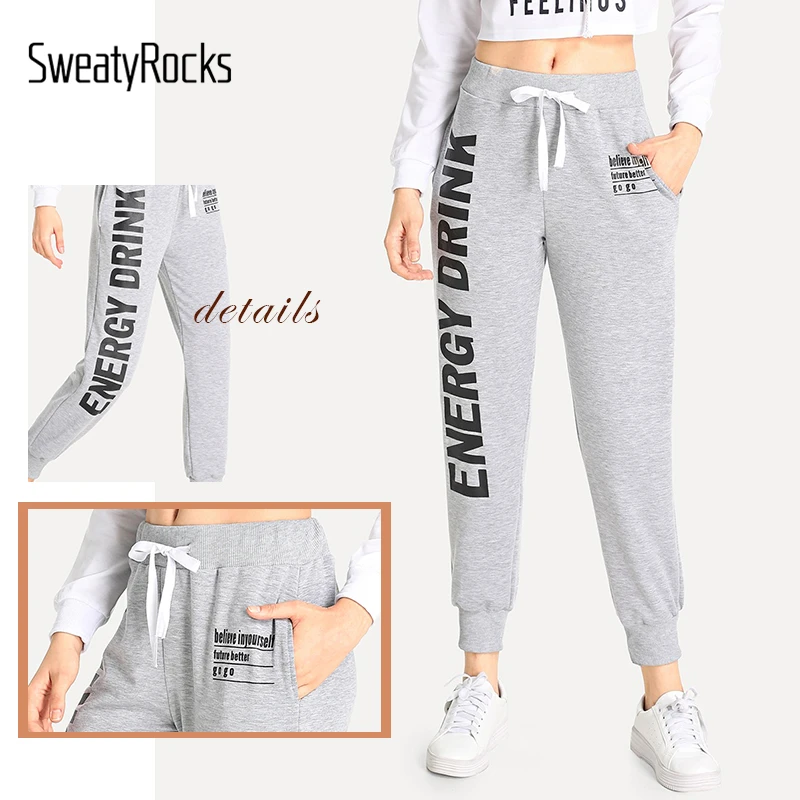 SweatyRocks, с буквенным принтом, на завязках, с карманами, брюки, уличная одежда, женские спортивные штаны, новинка, модные весенние повседневные брюки и штаны