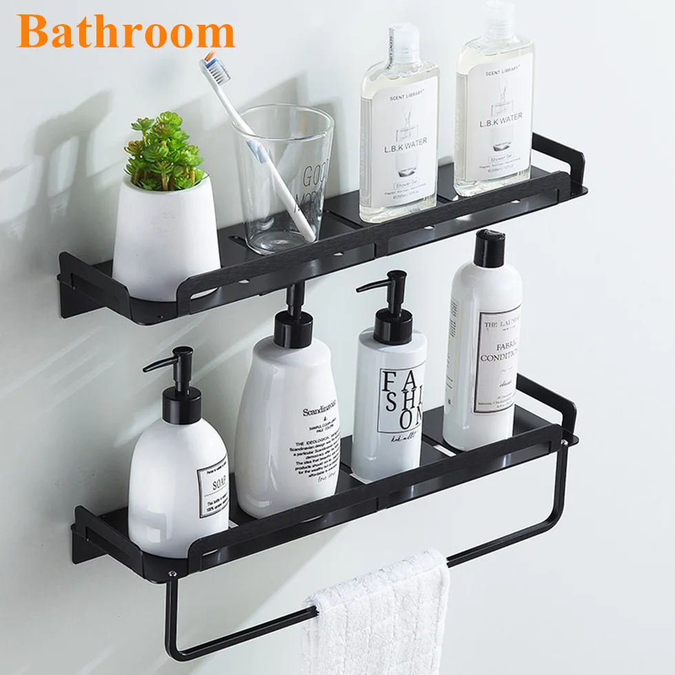 Wall Mount Space aluminum black Bathroom Accessories Shelf Holder Storage set 