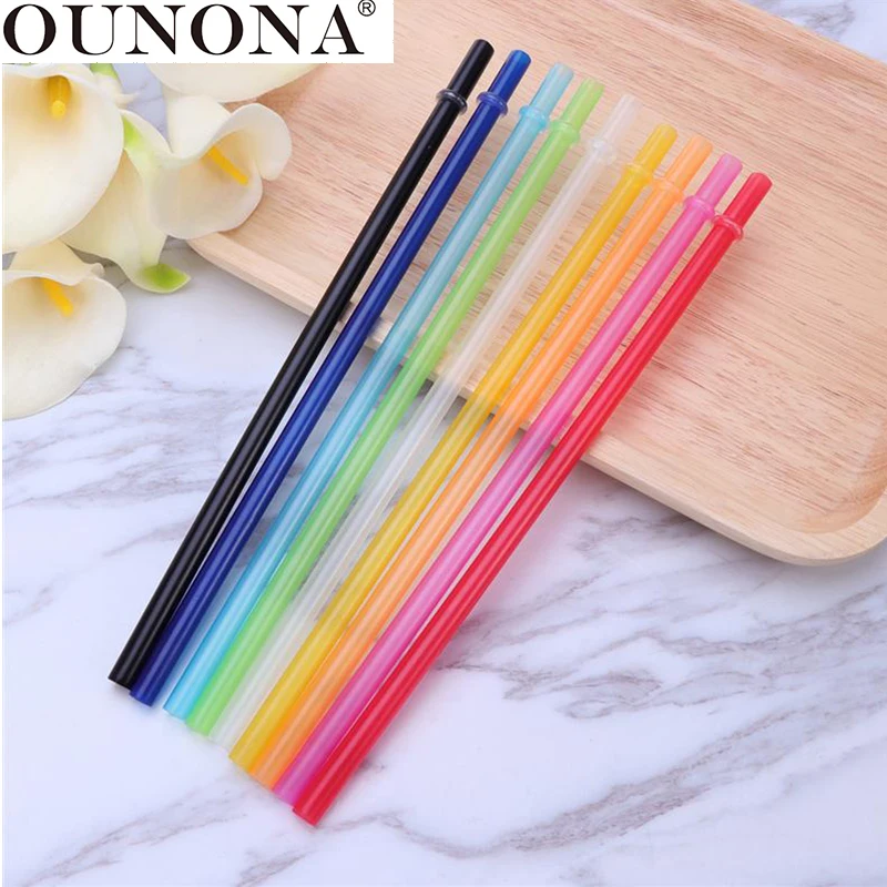 

OUNONA 25pcs Pure Color Reusable Plastic Thick Drinking Straws Two Colors Threaded Straw for Party Home Use with Brush