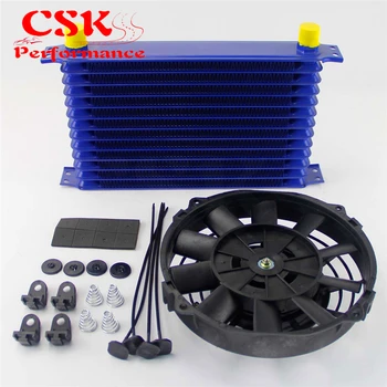 

Universal 13 Row AN10 262mm Engine Oil Cooler Trust Type + 7" Electric Fan kit Black/Blue/Gold