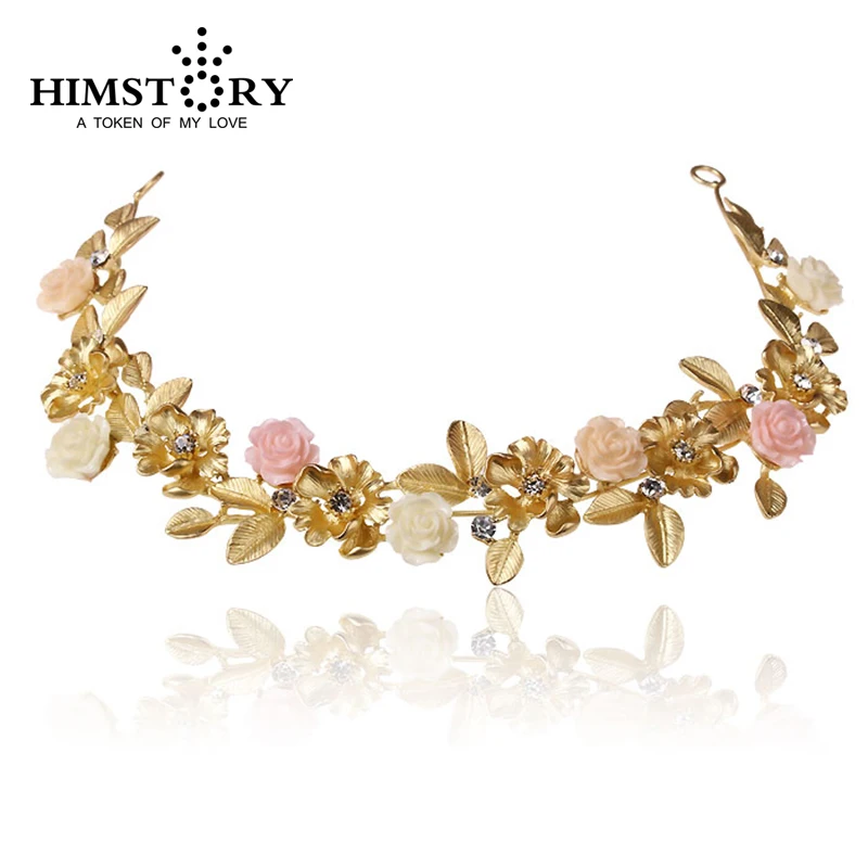 

NEw Gold Rose Flower& Leaf Baroque Wedding Tiara Bridal Headband Hair Accessories Crystal Headpiece Hairwear