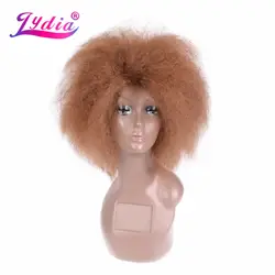 Лидия короткие Искусственные парики афро странный прямо Однотонная одежда 30 # Kanekalon термостойкие афро-американской Искусственные парики