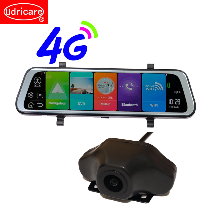

Udricare 12 inch ADAS 4G WiFi Bluetooth 2G RAM 32G ROM Android 8.1 GPS Navigation Dual Lens DVR Full HD 1080P Rear View Mirror