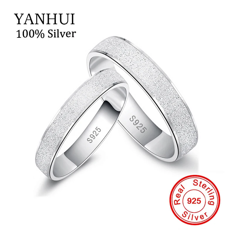 New Trendy Frosted Couple Rings Real 925 Sterling Silver Wedding Set Rings for Women and Men 1 Pair Engagement Rings Set Jewelry