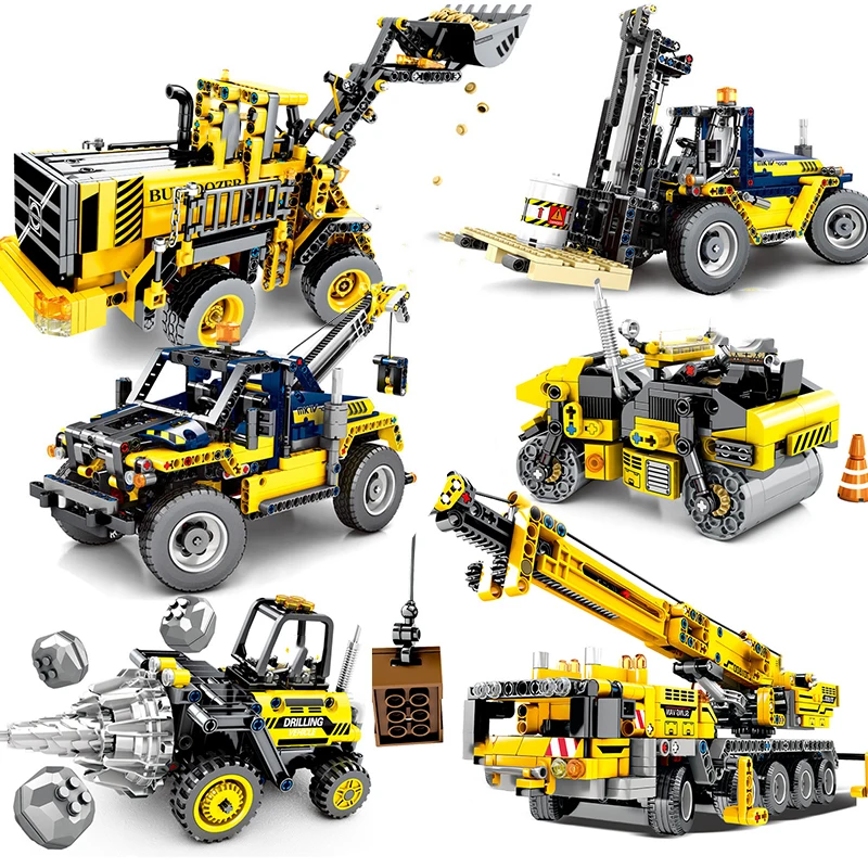 

City Construction Engineering Bulldozer Crane Excavator Building Blocks Compatible Legoing Technic Bricks Toy For Children Gifts