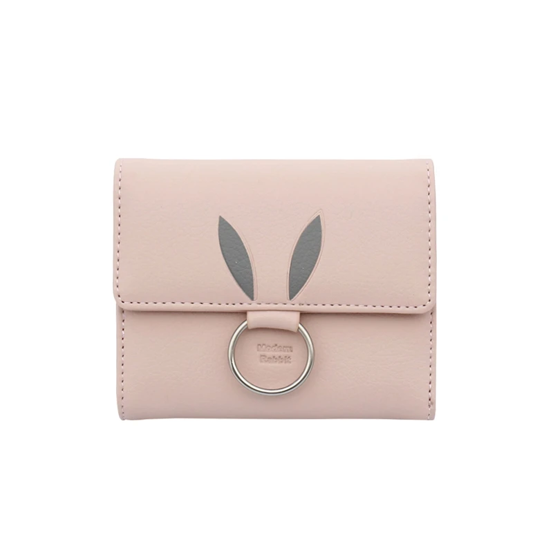 

New 2017 Women Wallet Short Cute Rabbit Ring Charms Hasp Zipper Phone Purses Money Bag Cards Slots Female Small Carteira Walet