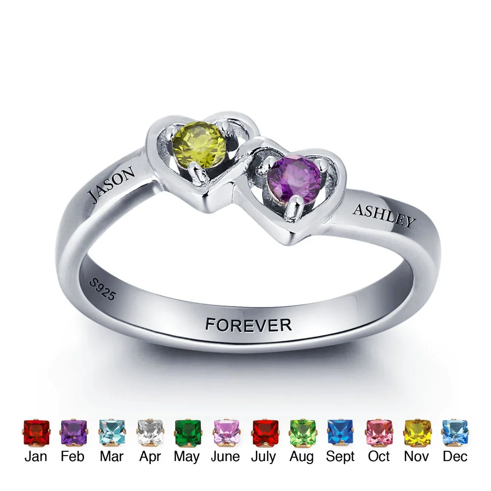 Personalized 925 Sterling Silver Name Ring Mother Rings With Birthstones Heart Shape DIY Gift Fine Jewelry For Women (RI101958) | Украшения