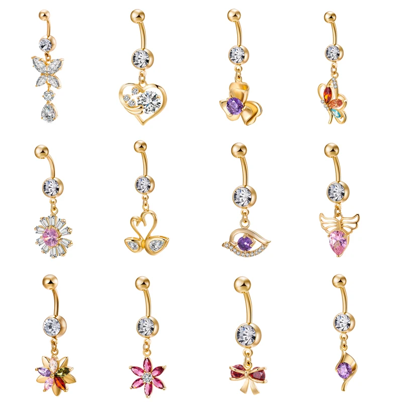 

Fashion Sexy Dangle Belly Bars Belly Button Rings Contracted Surgical Steel Rhinestone Body Jewelry Navel Piercing Rings