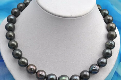 

FREE SHIPPING>>>@ NO2448 18"15mm round black reborn keshi pearl necklace new
