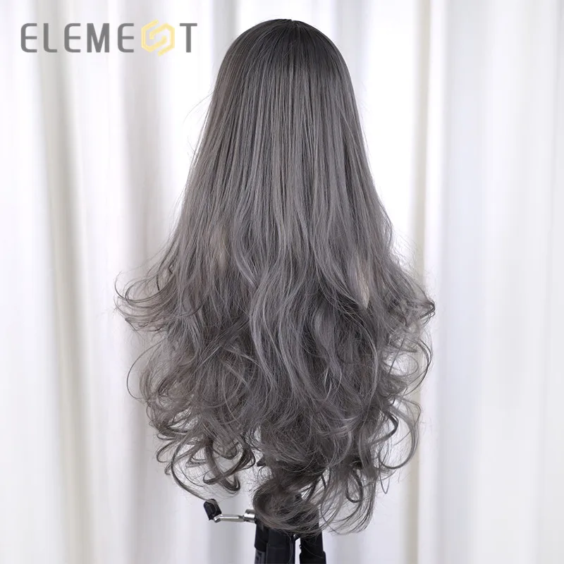 Elemento peluca sintética larga de 24 pulgadas con flequillo moda Natural onda Cosplay pelucas de fiesta para mujeres media peluca Cap envío gratis