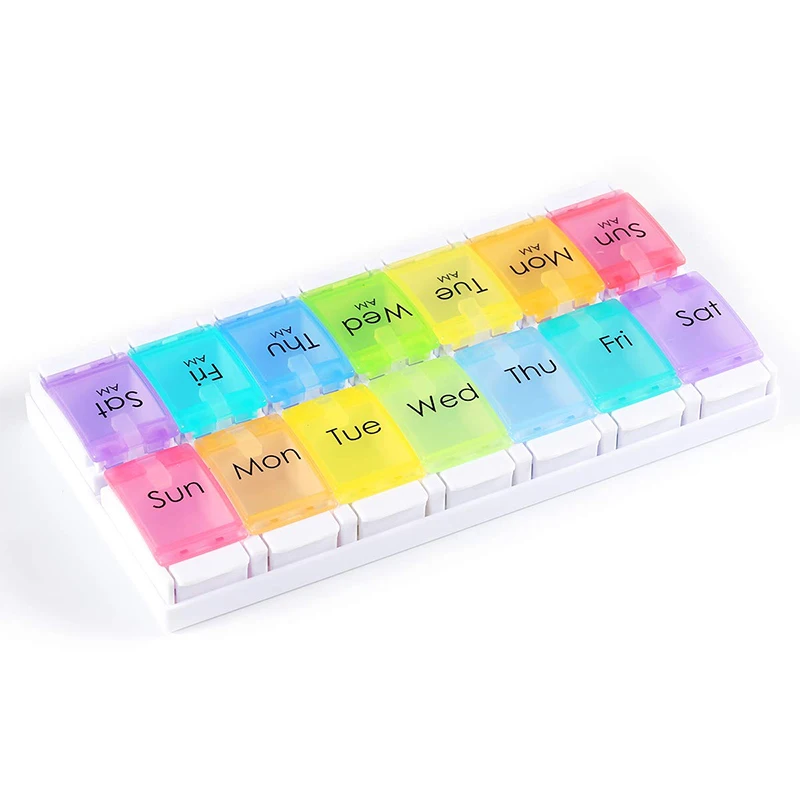 

Large 7 Day Pill Organizer Push Button Weekly Pill Box Rainbow BPA Travel Pill Case for Pills/Vitamin/Fish Oil/Supplements