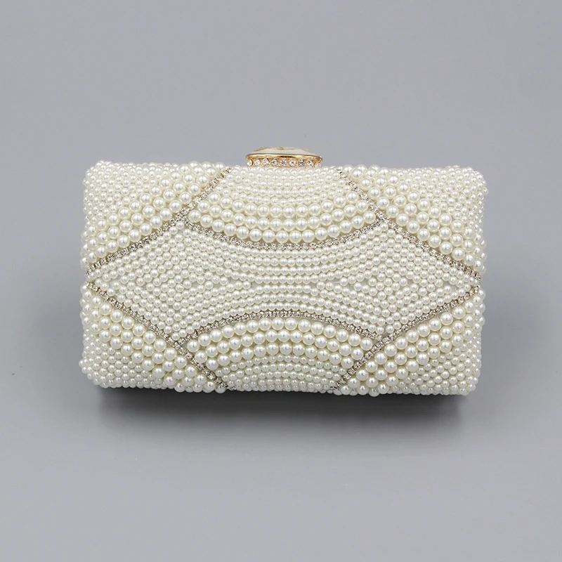 

Ladies Dinner Handbag Pearl Beaded Luxury Evening Bag Women's Metal Chain Diamond Multi-function Lock Buckle Make up Purse