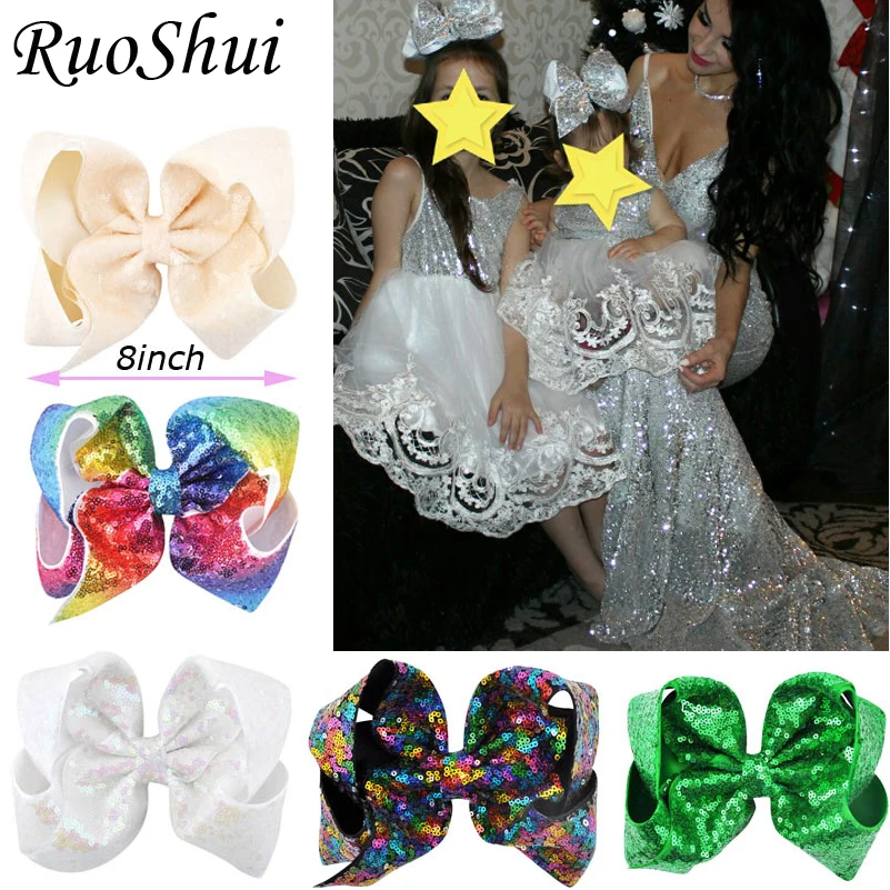 

29Colors 8 inch Big Rainbow Large Hair Bow Sequins Ribbon Hairgrips With Alligator Clips Headwear Bowknot Girls Hair Accessories