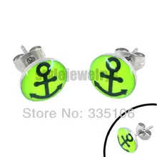 Эмаль якорь серьги с печаткой тела для пирсинга, из нержавеющей стали ювелирные изделия Модные Зеленые Серьги-гвоздики SJE370025-1