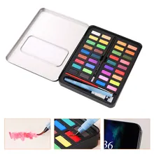 36 цветов/набор железная коробка, твердая краска для тела, набор краски для акварели, нетоксичные, можно стирать Акварельную бумажную кисть, 8 шт