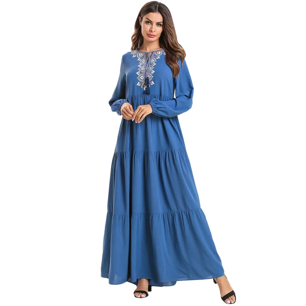 Женское платье макси с оборками Abaya Qatar длинное плиссированное вышивкой в