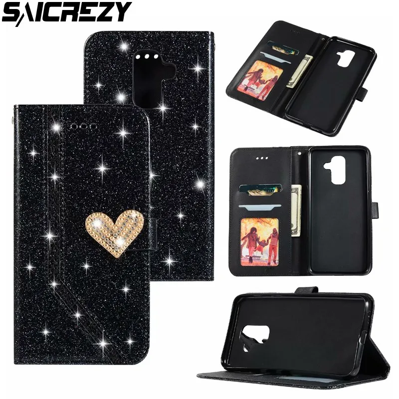Bling Case for Samsung Galaxy A6 A8 Plus A7 A9 J4 J6 2018 A51 A71 Diamond Flip Leather Cover Cards Photos Cash Wallet A5 2017 | Мобильные