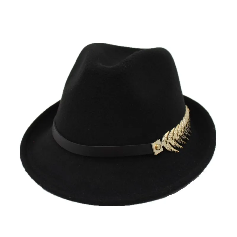 

Seioum European US Roll Narrow Brim Wool Felt Fedora Hat for Men Women Trend Unisex Jazz Trilby Hat with Belt Metal Gentleman