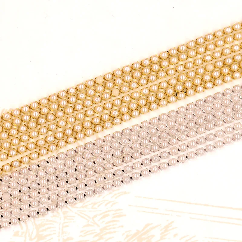 

CJSIR 1 Yard Single Row Copper Metal Base Full ABS Pearl Cup Chain Garment Trim DIY Cloth Bags Shoes Accessoires Crafts