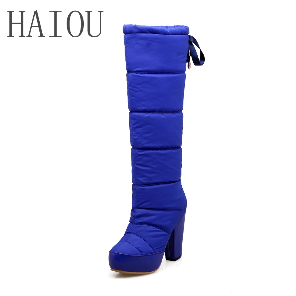 Fashion Knot Red Boots Women 2016 Knee High Snow Boots Women Waterproof
