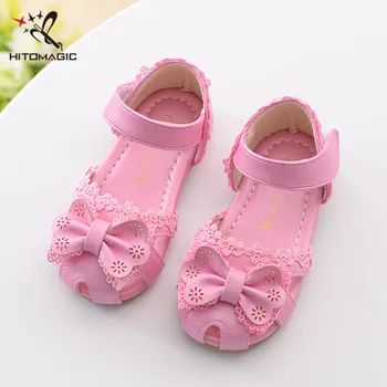 

HITOMAGIC 2017 Kids Shoes Sandal Girls Leather Kids Girl Summer Shoes Bowtie Baby Sandals Soft Leather Children Footwear Pink
