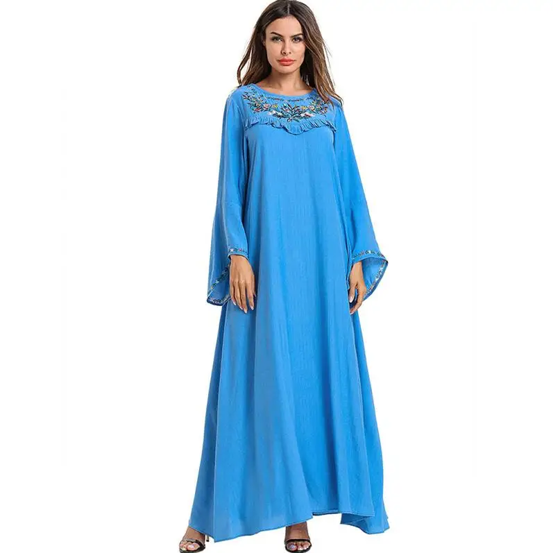 Blue dress Плюс Размеры Абая, для мусульман платье из Дубая хиджаб/кафтан Абаи s Для женщин джилбаба Рамадан Восточный халат из марокена турецкий Elbise Исламской Костюмы - Цвет: Blue dress