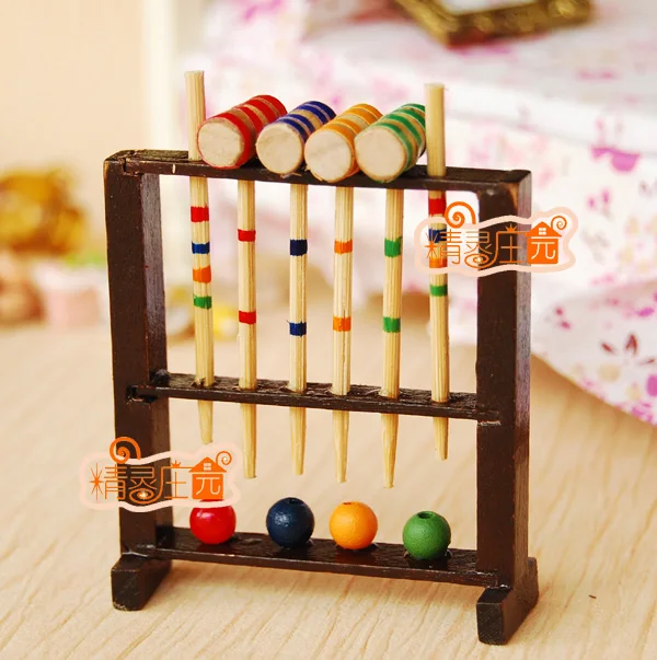 

G05-X4434 children baby gift Toy 1:12 Dollhouse mini Furniture Miniature rement-wooden garden game Croquet sets