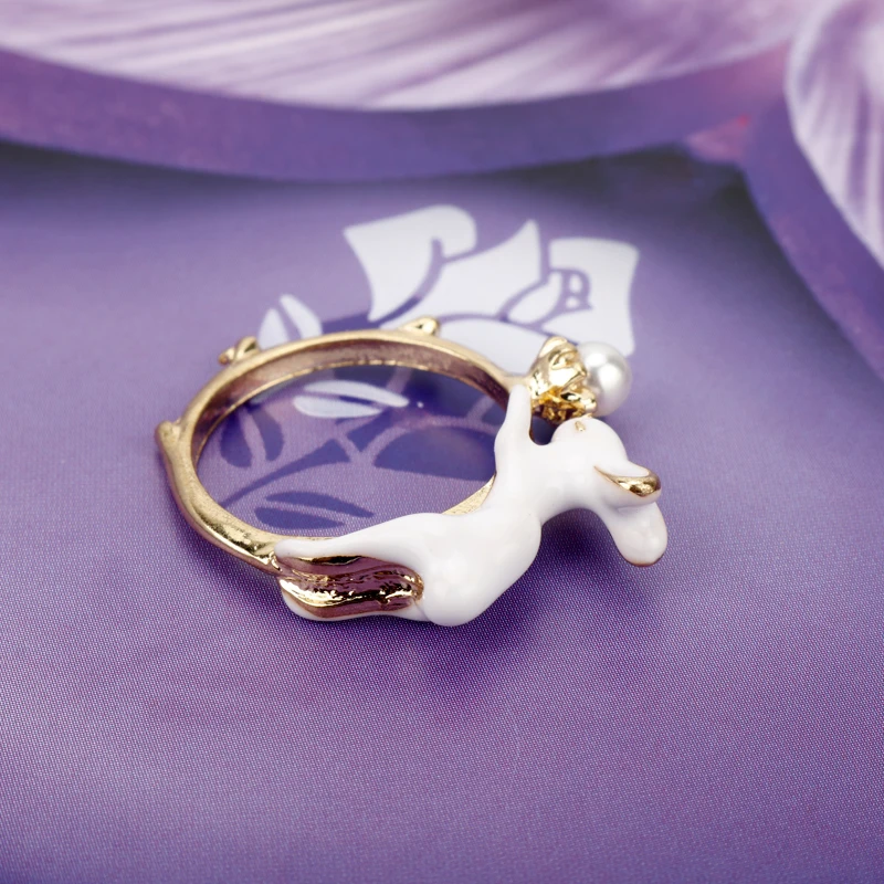 dongsheng Fashion Cute Animal Rabbit White Enamel Bunny Ring Vintage Ceramic Ring For women Jewelry Gifts -25