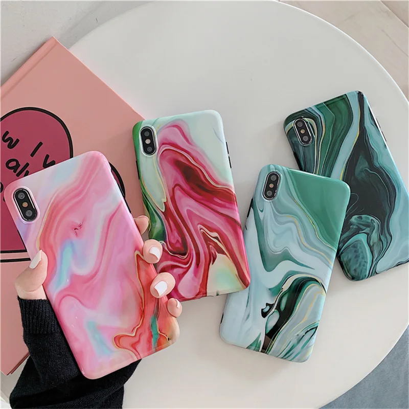 

Ottwn Fashion Creative Marble Ink Painting Phone Case For iPhone XS Max X XR Back Cover For iPhone 8 7 6 6s Plus Soft IMD Cases