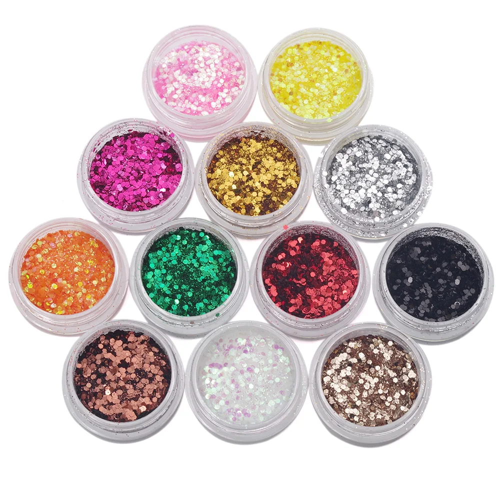 12 colors sequins Mixed Flake Chunky Sequin Glitter Pots Dust Dazzling Nail art Face Eye Shadow