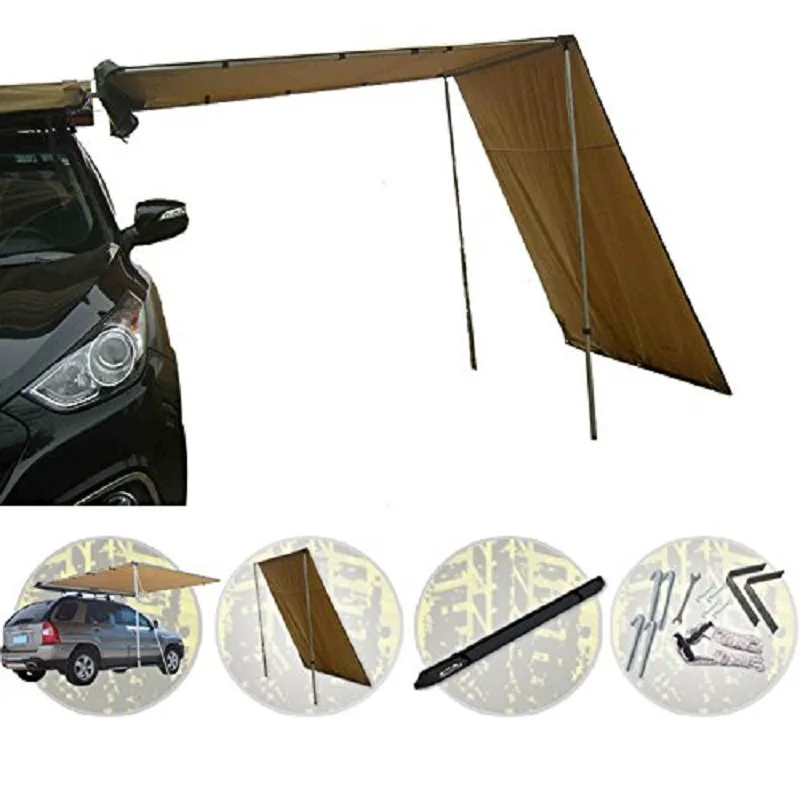 GRNTAMN Outdoor 2x3m 2.5x3m Side Tent Awning with 3m Extend for Car for Roof Top Tent, Color Khaki