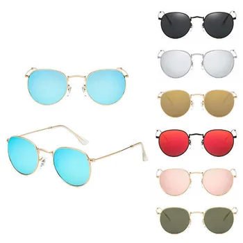 

2018 Cat Eye vintage Brand designer rose gold mirror Fashion Sunglasses For Women Metal Reflective flat lens Sun Glasses
