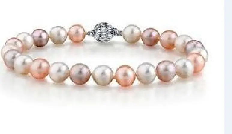 

CHARMING 9-10mm south sea multicolor white pink round pearl bracelet 7.5-8inch