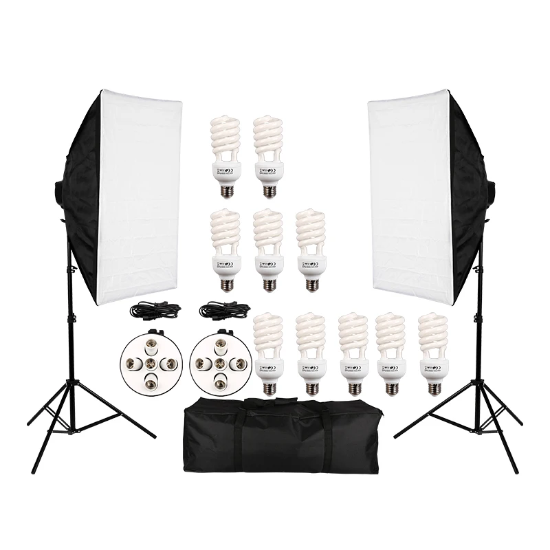 

Photo Studio Video Continuous Lighting Kit Photography Light Stand Two 50 * 70cm Softbox Ten Bulbs Two Light Holder