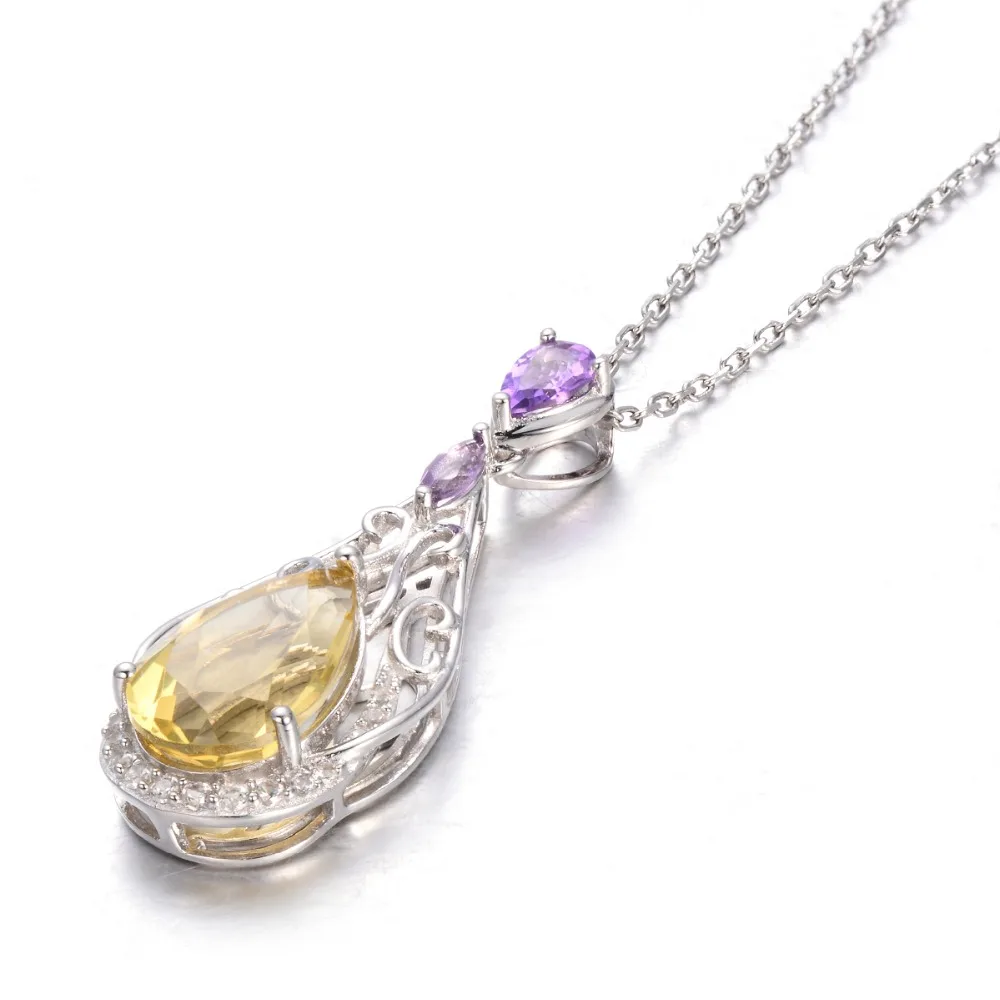 

Hutang 6.53ct Natural Lemon Quartz & Amethyst Solid 925 Sterling Silver Filigree Pendant Necklace Gemstone Fine Jewelry Women's