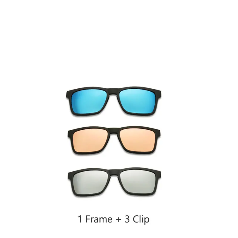 Квадратные поляризационные мужские Солнцезащитные очки женские 5 в 1 прикрепляемые очки TR90 оптические оправы по рецепту наборы очков корректирующие UV40 - Цвет линз: 1 Frame 3 sun cover