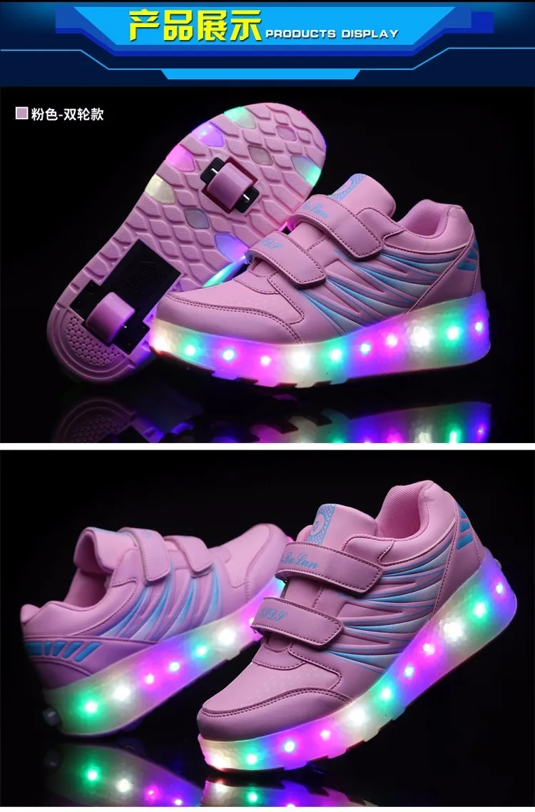 GSCH Дети Кроссовки roll Световой USB Зарядка LED Light Shoes Повседневная Девушки Кроссовки Красочные Освещенные Мальчик Shoes Chaussure Enfant