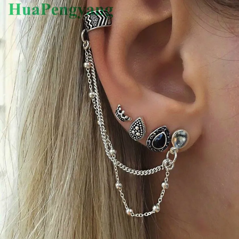 

Europe And The United States Bohemian Retro Style Crown Water Droplets Chain 4 Sets Of Sets Of Suit Earrings Earrings Wholesale