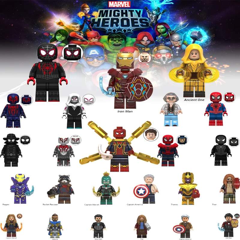 

New DC Endgame Avengers Minifigs Thor Iron Man Spiderman Pepper Hulk super heroes compatible le Building Blocks toys gift JM-108
