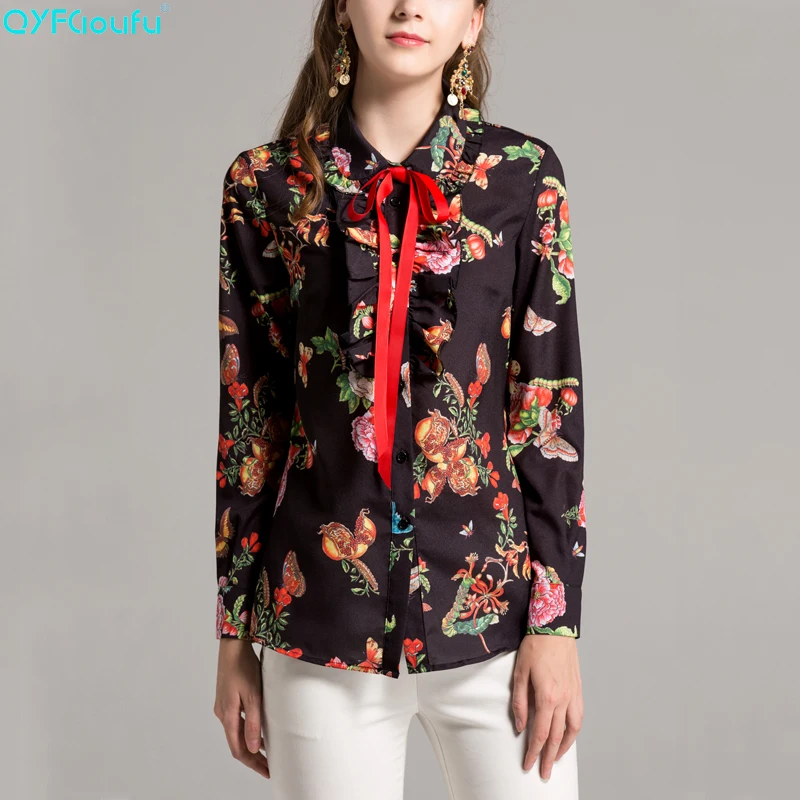 Qyfcioufu 2018 летние офисные рубашки высокое качество взлетно-посадочной полосы Для женщин Формальные Блузки для малышек одежда с длинным