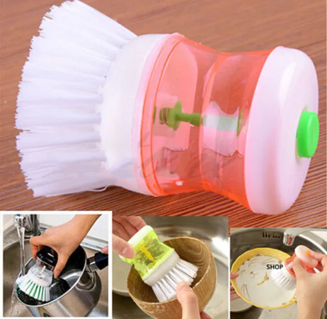 

Creative New Dish Pan Brush with Washing Up Liquid Soap Dispenser Hot Sale Kitchen Utensil Pot Clean Brush Random Color