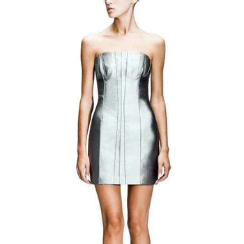 

2018 New Model PU Leather Dress Fashion Women Strapless Bodycon Sleeveless Sexy Night Party Dresses Clubwear Vestidos Wholesale