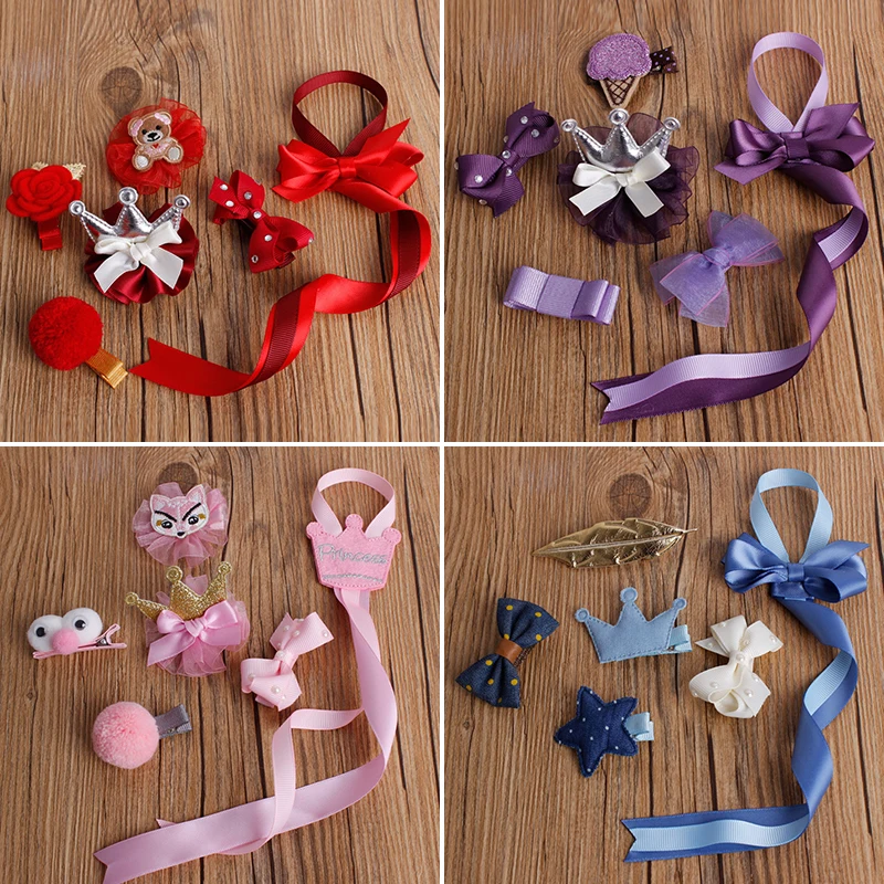 

5 PCS Flower Hairpins Summer Style Cat Ear Crown Bowknot Baby Hair Accessories Children Headwear Girls Hair clips