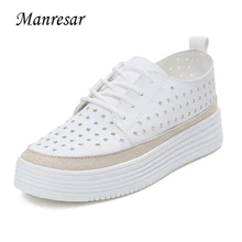 Manresar 2017 New Arrival Fashion Lace-up Women Zapatos Mujer Women Patent PU Leather Pointed Toe Female Footwear Creepers Shoes