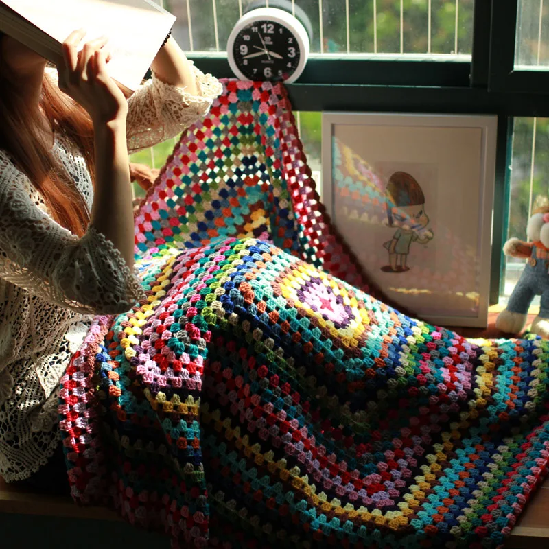 

110*110cm DIY Craft handmade cushion scappa scarf carpet Hand hooked fashion crochet blanket cushion felt pastoral style gift